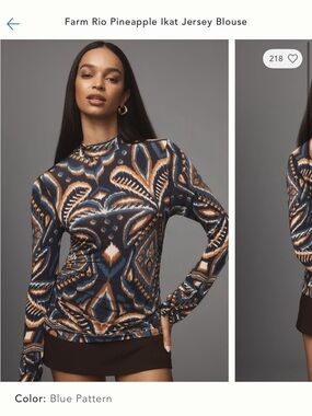 Farm Rio pineapple ikat jersey blouse